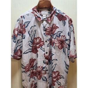 Paradise Shores Shirt Mens XL Red Floral‎ Hawaiian Aloha Tropical Button Front